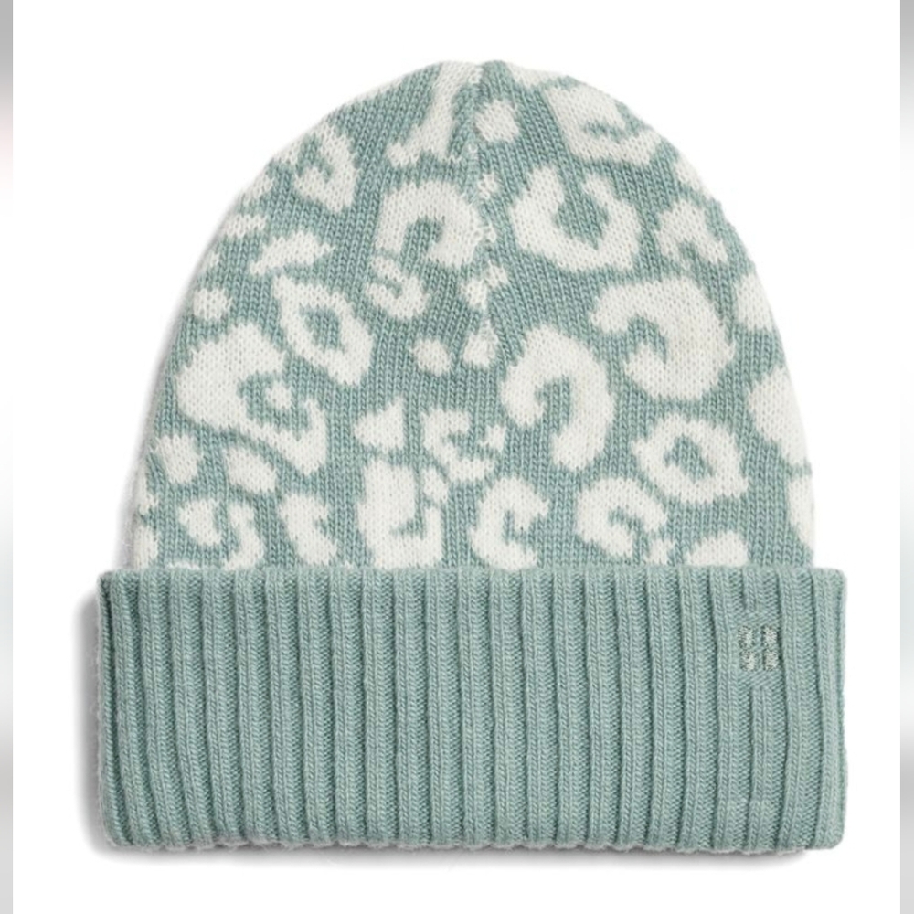 NWOT SWEATY BETTY ANIMAL JACQURD BLUE LEOPARD BEANIE